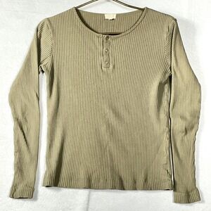 The Simple Folk Size 4 Small Ribbed Henley Long Sleeve Top Sage Olive Green